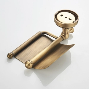 Antique brass wall-mounted toilet paper holder with cover in European retro style