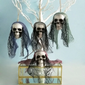 Set of 5 colorful hanging skull decorations with mesh mesh fabric for Halloween parties