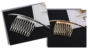 Detailed close-up showing hammered metal texture on gold and silver hair combs