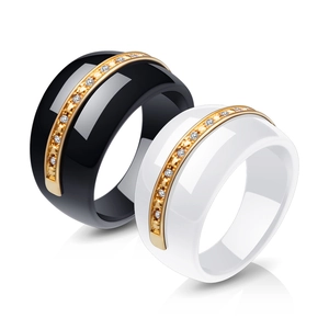 Ceramic Band Ring With 316L Stainless Steel Center And Cubic Zirconia Rhinestones Modern Fashion Jewelry For Couples