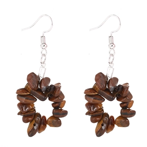 Boucles d'oreilles créoles en œil de tigre naturel avec crochets argentés