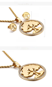Detailed size view of titanium steel tree of life necklace and earrings jewelry set