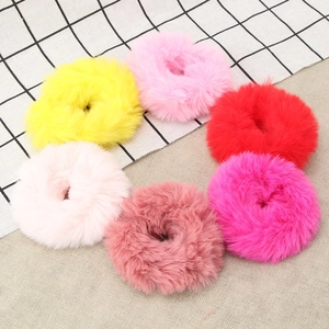 6-piece set of plush faux fur hair scrunchies in candy colors for autumn and winter