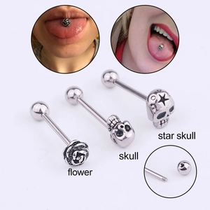 Stainless Steel Tongue Rings Barbell Body Piercing Jewelry Flower Skull Star Gothic Punk Style Women Men