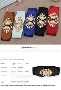 Detail of wide elastic waist belt with double opal stones and 6cm PU fabric band