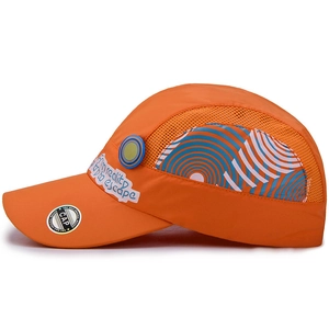 Kids quick-dry mesh sun hat in orange with geometric print and breathable side panels