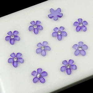 10mm purple resin five-petal cherry blossom with center rhinestone for DIY crafts