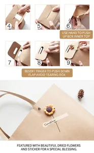 DIY assembly steps for vintage kraft gift bag with handles and dried flower decoration