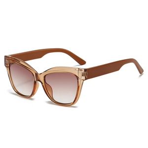 Modieuze cat-eye zonnebril met bruine gradiënt glazen en transparant thee montuur