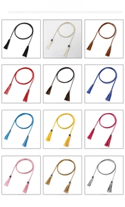 Detail showing 12 color variations of tassel braided thin PU leather waist belts