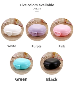Detail view of portable waterproof soap cases in five colors with secure snap lids