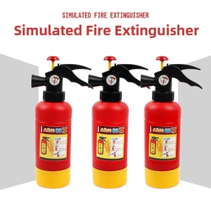 Three-piece simulated fire extinguisher toy set with red body and yellow base