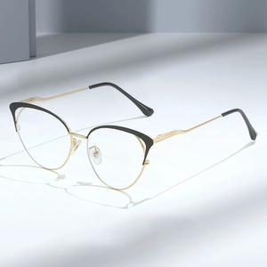 Cat Eye Glasses Frame Metal Anti-Blue Light Hollow Design Women Retro Fashion Optical Eyewear Prescription Ready