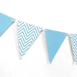 Light blue and wave pattern paper bunting banner for birthday party wall decoration