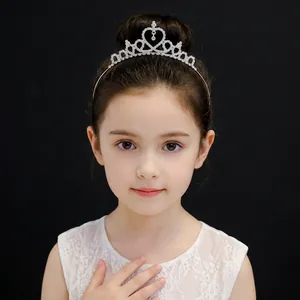 Sparkling silver princess crown headband with heart rhinestones for girls' birthday parties