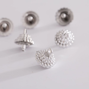 Silver plated Christmas ball caps with granular texture for holiday ornament crafts
