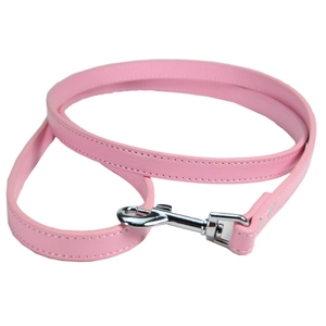 Pink PU leather pet leash with durable metal buckle shown on a clean white background