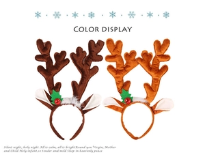 Serre-têtes bois de renne de Noël en peluche marron avec oreilles et feuilles de houx