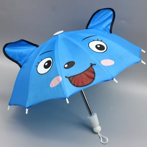 Detailed view of blue cartoon animal umbrella with 3D ears for 18-inch girl dolls