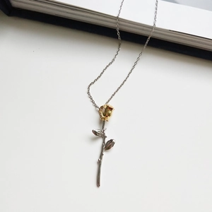 Elegant 925 sterling silver Little Prince rose necklace with gold and silver dual-tone plating