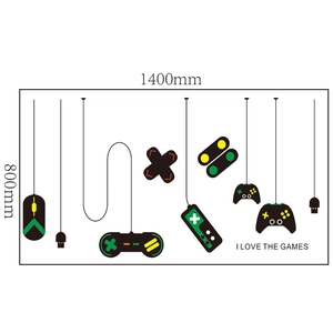Self-adhesive game controller wall stickers set with vibrant gaming icons, 1400x800mm size
