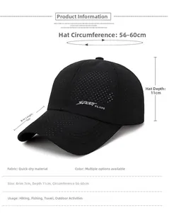 Détails des aérations laser et du logo sport sur la casquette à séchage rapide