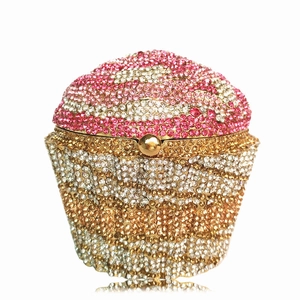 Luxury cupcake clutch bag with pink and gold crystals for evening parties and gala events