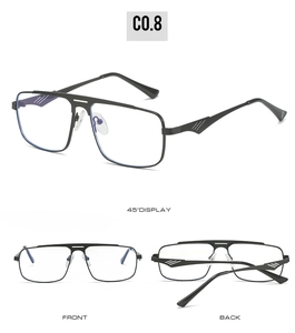 Detailansichten der eckigen Metallsonnenbrille mit Doppelsteg und strukturierten Bügeln