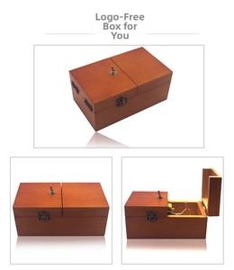 Three views of a wooden Useless Box showing red-brown grain and metal toggle switch detail