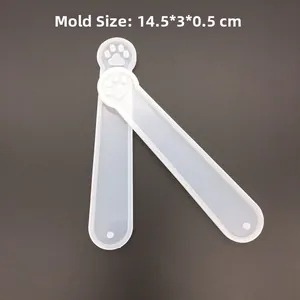 Silicone cat paw bookmark mold showing specific dimensions 14.5x3x0.5cm for DIY resin crafting