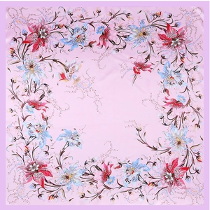 Roze narcis bloemenprint satijn zijden vierkante sjaal 90cm elegante hoofddoek dames