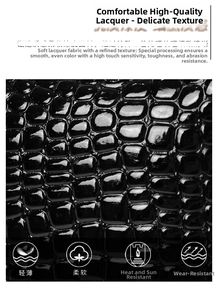 Close-up of black crocodile pattern patent leather with high gloss and embossed texture