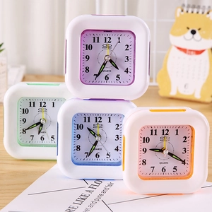 Square Desktop Alarm Clock Plastic Analog Silent Quartz Movement With Night Light For Bedside Kids Modern Students