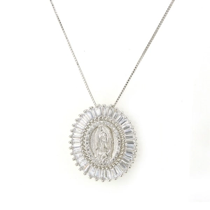 Collier Pendentif Notre Dame De Guadalupe Cuivre Zircone Cubique Vierge Marie Bijoux Religieux