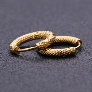 3mm wide golden frosted snake texture hoop earrings in 304 stainless steel for women