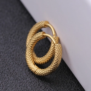 Golden 3mm frosted snake skin pattern stainless steel hoop earrings with snap closure