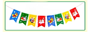 Detailed specs of cartoon Christmas banner flags with Santa and snowman patterns