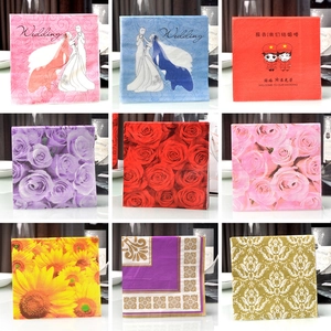 Detailed grid of wedding napkins with varied floral patterns and celebratory slogans