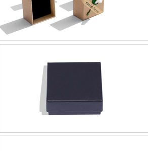 Premium navy blue textured jewelry gift box with wood-colored drawer and ribbon detail