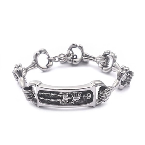 Skeleton Bone Link Bracelet Stainless Steel Gothic Punk Full Body Skull Relief Jewelry For Men Retro Silver