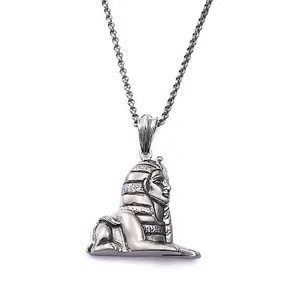 Pendentif Sphinx Égyptien Vintage Collier Acier Inoxydable 316L Tête De Pharaon Rétro Bijoux Punk Pour Hommes