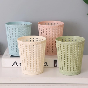 Mini plastic desktop storage bins set in Morandi colors with hollow woven texture design