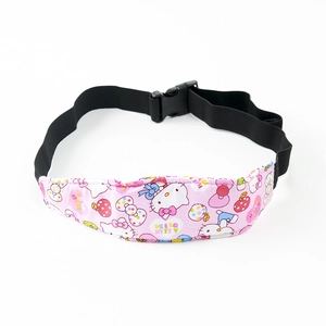 Pink cartoon pattern baby safety head support strap with adjustable black plastic buckle strap
