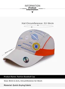 Detail showing the 6.5cm brim and adjustable 52-56cm circumference of the mesh cap