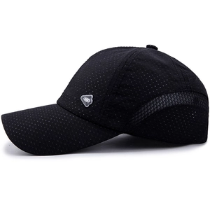 Unisex black breathable mesh baseball cap for summer sun protection with side logo detail