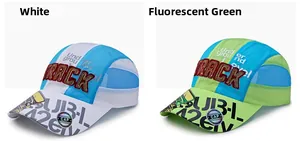 Détail des empiècements en mesh et broderie 3D sur casquettes de sport pour enfants
