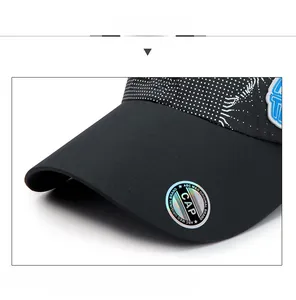 Detail view of the black quick-dry sun hat showing the laser sticker on the sturdy brim