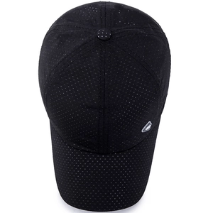 Unisex black breathable quick-dry baseball cap with laser-cut holes for sun protection