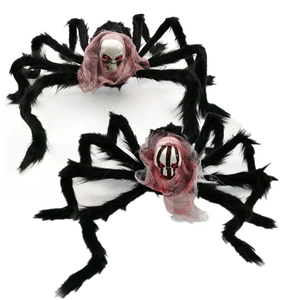 Giant Halloween Plush Spider Decoration Scary Skull Prop For Haunted House Party Yard Outdoor Decor