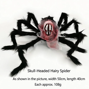 75cm Halloween giant black plush spider with skull head and red eyes for spooky decor